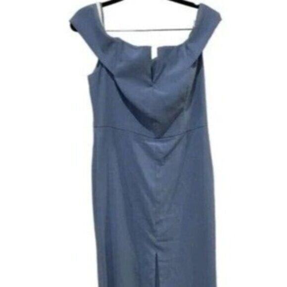 NWT Dessy Collection V Neck Off The Shoulder Trumpet Gown Dress 14 Larkspur Blue - Picture 4 of 15